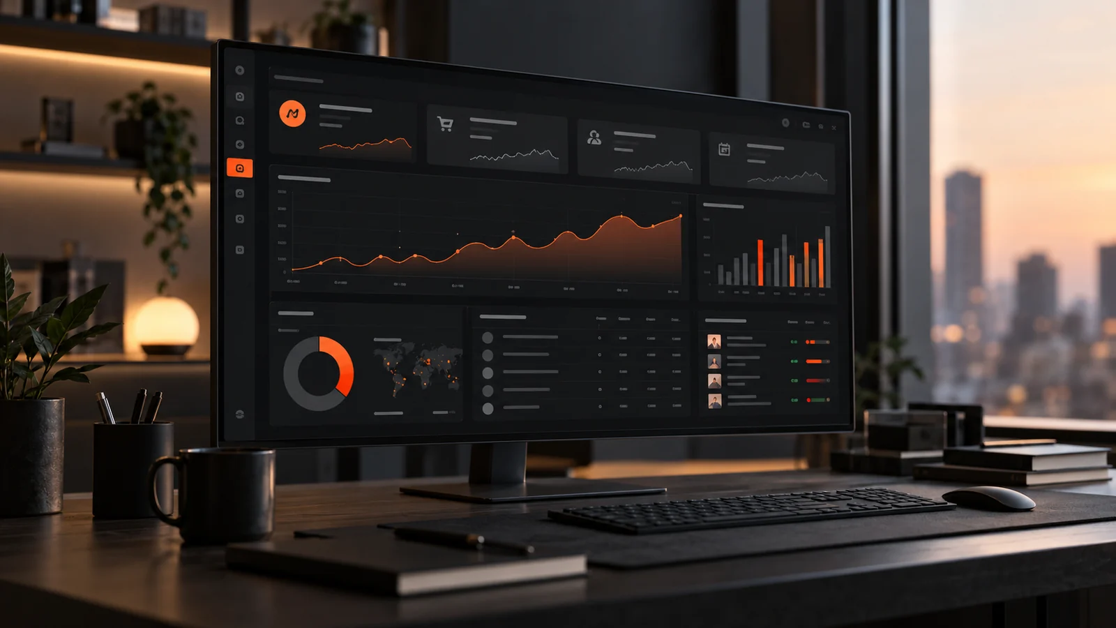 Business dashboard displaying operational KPIs, reports and workflow information